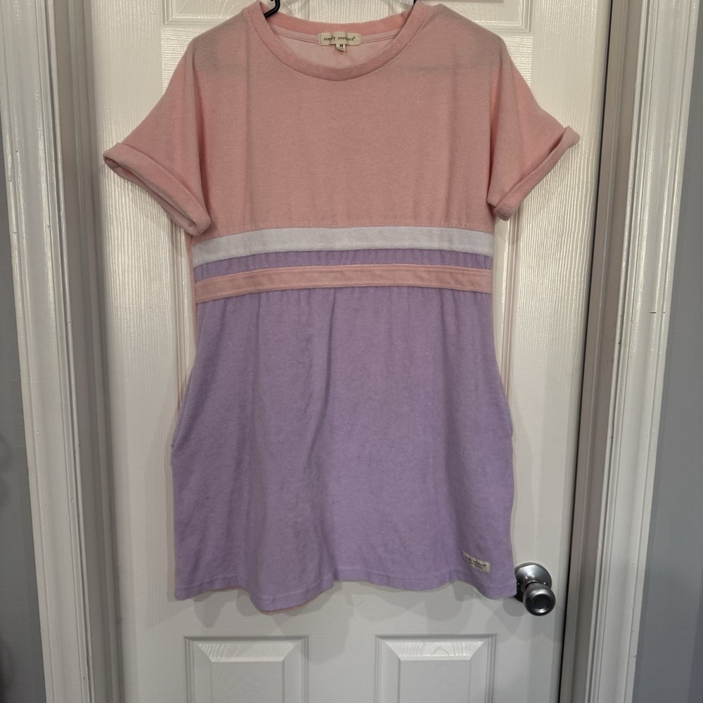 Simply Southern Terry Cloth Cover Up Size Medium Women's Pink Purple Swim‎ Beach
